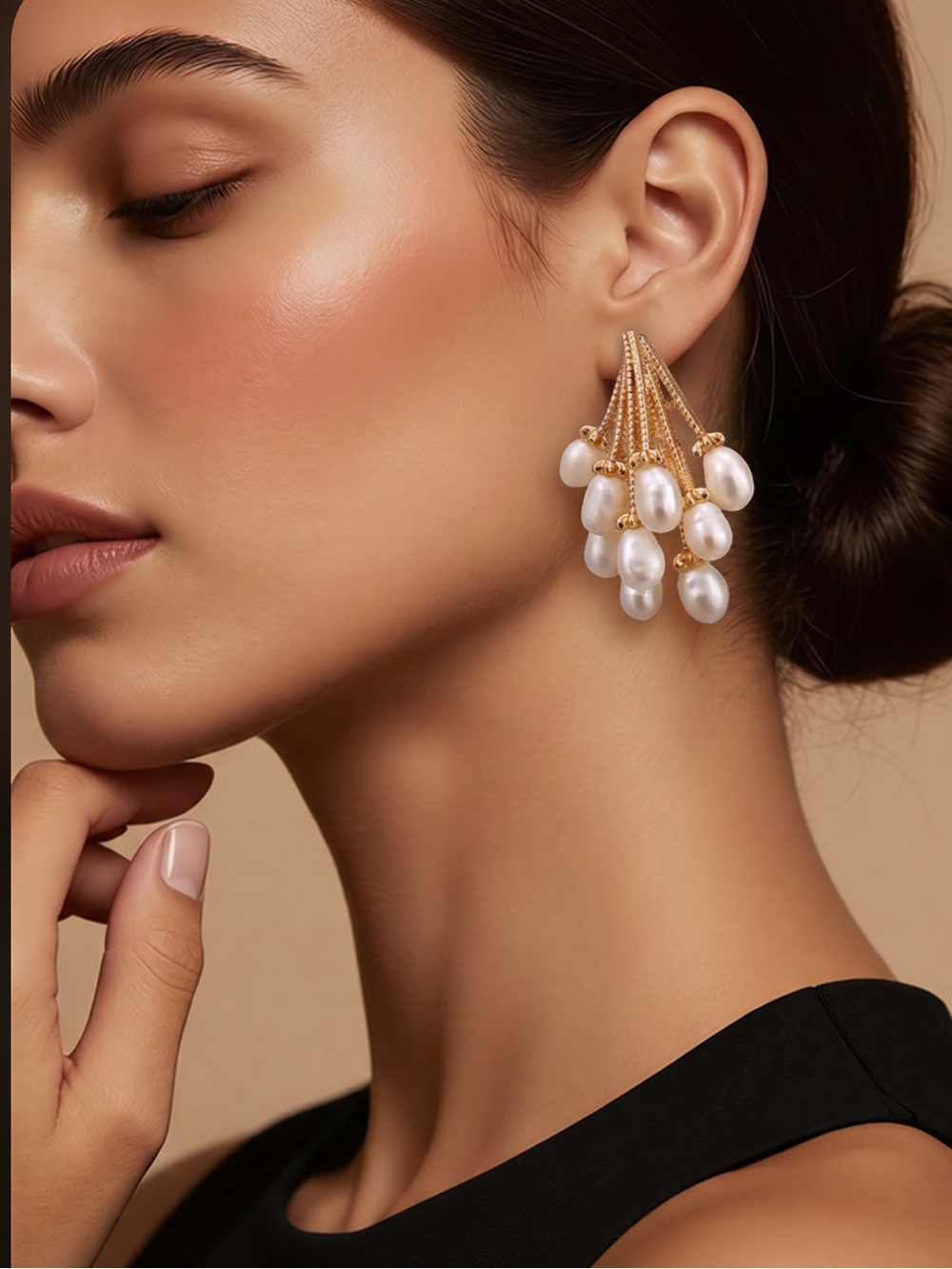 Fashion Jewelry Gold and Cream Pearl Drop Earrings